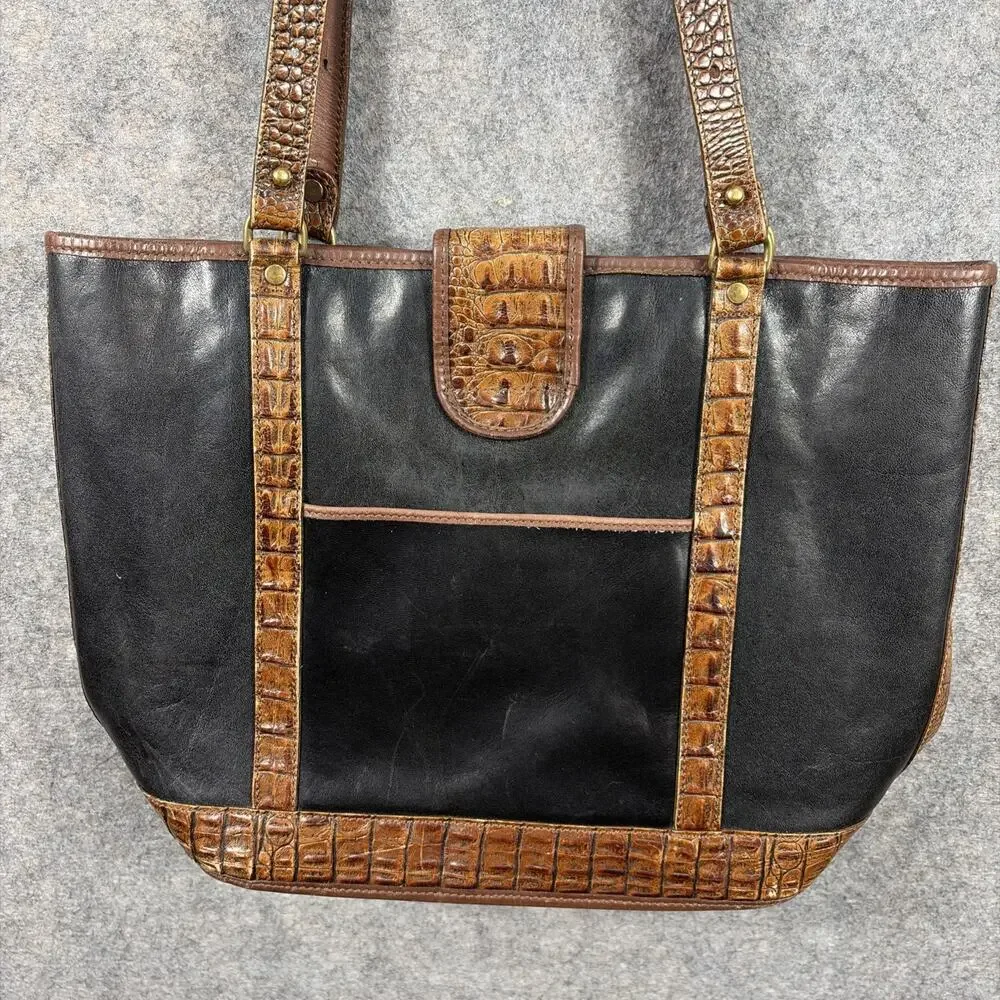 Vintage Brahmin brown & black‎ shoulder bag leather tote bag